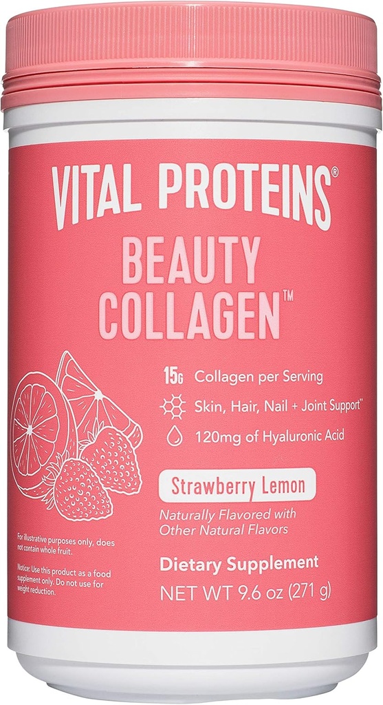 Vital Proteins Beauty Collagen (Strawberry Lemon, Canister) - 120mg Hyaluronsyra och 15g Collagen Per Servering