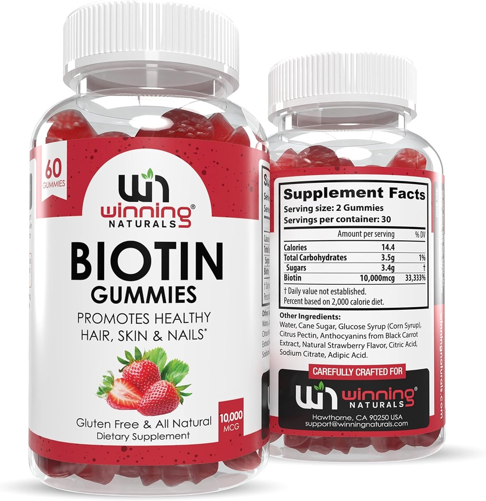 Avancerad Biotin Gummies - Naturlig jordgubbsmak för hår, hud och naglar stöd