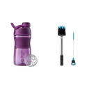 BlenderBottle SportMixer Shaker Bottle Perfekt för Protein Shakes och Pre Workout, 20-Ounce, Plum & 2-in-1 Shaker Bottle och Straw Cleaning Brush, 1 Pack, Gray