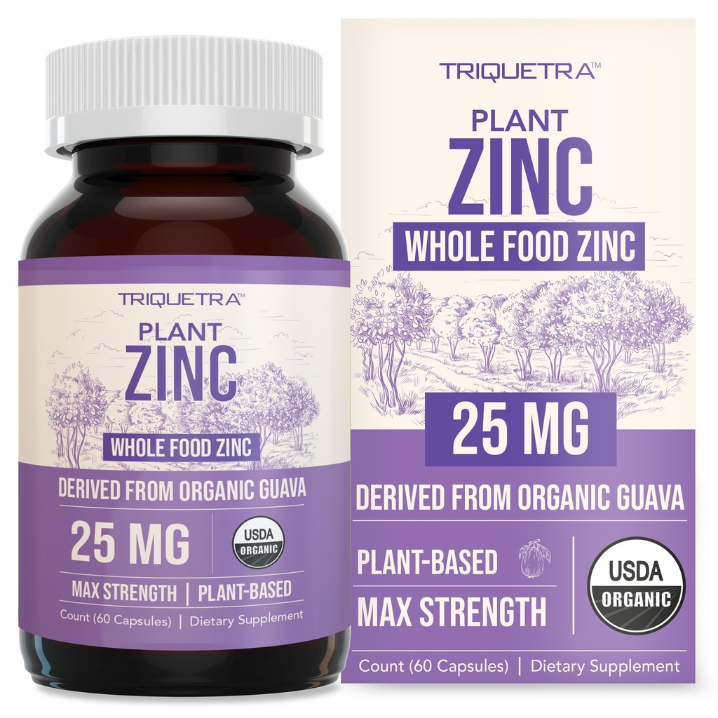 Organisk Zink 25 mg | Hela livsmedels zinktillskott | härrör från organisk frukt, Elemental Zink - Vatten extraherad, Vegan, GMO-Free - Essential Mineral, Antioxidant, Immune Support, hud - 60 portioner