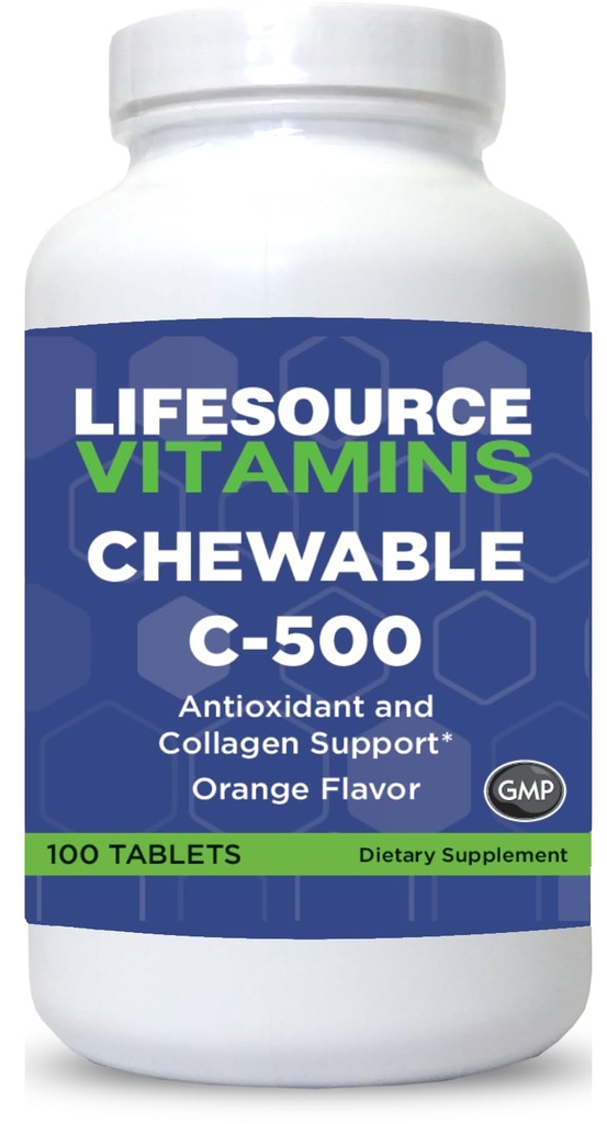 LifeSource Vitamins Vitamin C 500 mg - 100 Chewable tabletter - Fantastisk orange smak - Sweetened w/Stevia