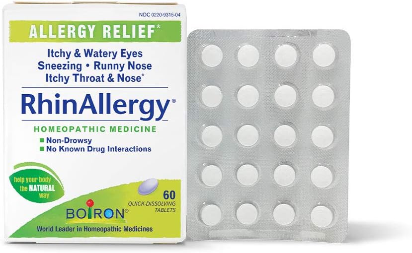 Boiron RhinAllergy tabletter för lättnad från allergisymtom på smutsning, Runny Nose och Itchy Eyes eller hals - 60 greve
