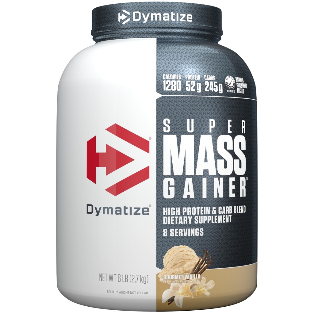 Dymatize Super Mass Gainer Protein Powder, Gourmet Vanilla, 52g Protein, 1g Kreatin, 1280 Kalorier, 10.7g BCAAs, 245g Carbs, Innehåller Whey Protein Powder, Isolate och Casein (8 portioner)