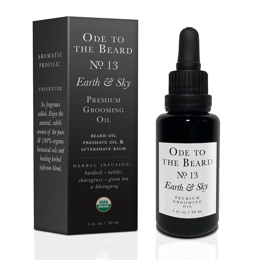 USDA Organic Beard Oil för män, 3-i-1 Premium Grooming Oil med Argan Oil, Jojoba Oil och mer, för skäggtillväxt och skäggtvätt - Ode To The Beard Earth och Sky Beard Oil, 1 fl oz - Unscented