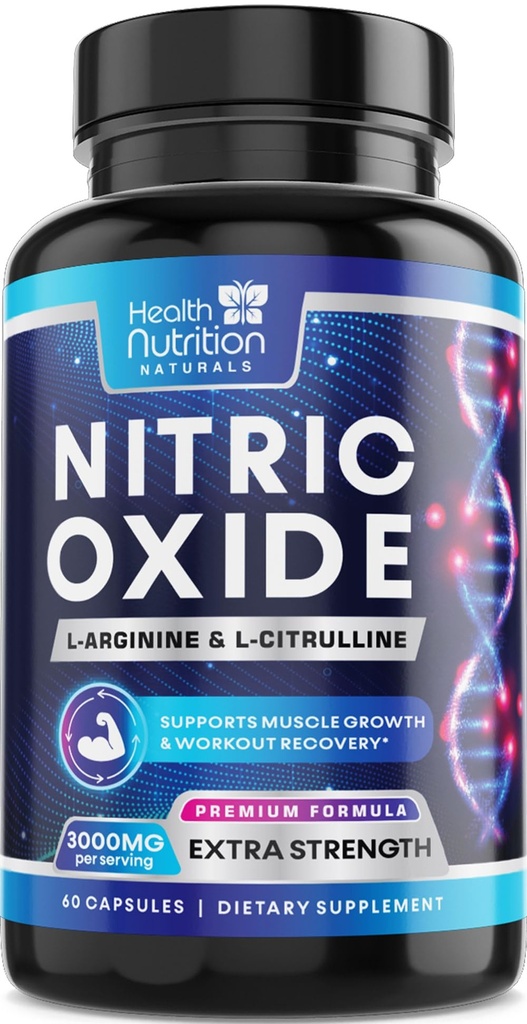 Extra Strength Nitric Oxide Booster - 3X Strength L-Arginine AKG & Citrulline Malate - Men & Women Premium Pre Workout Nitric Booster - Natural Energy & Muscle Support, Bottled in USA - 60 Capsules