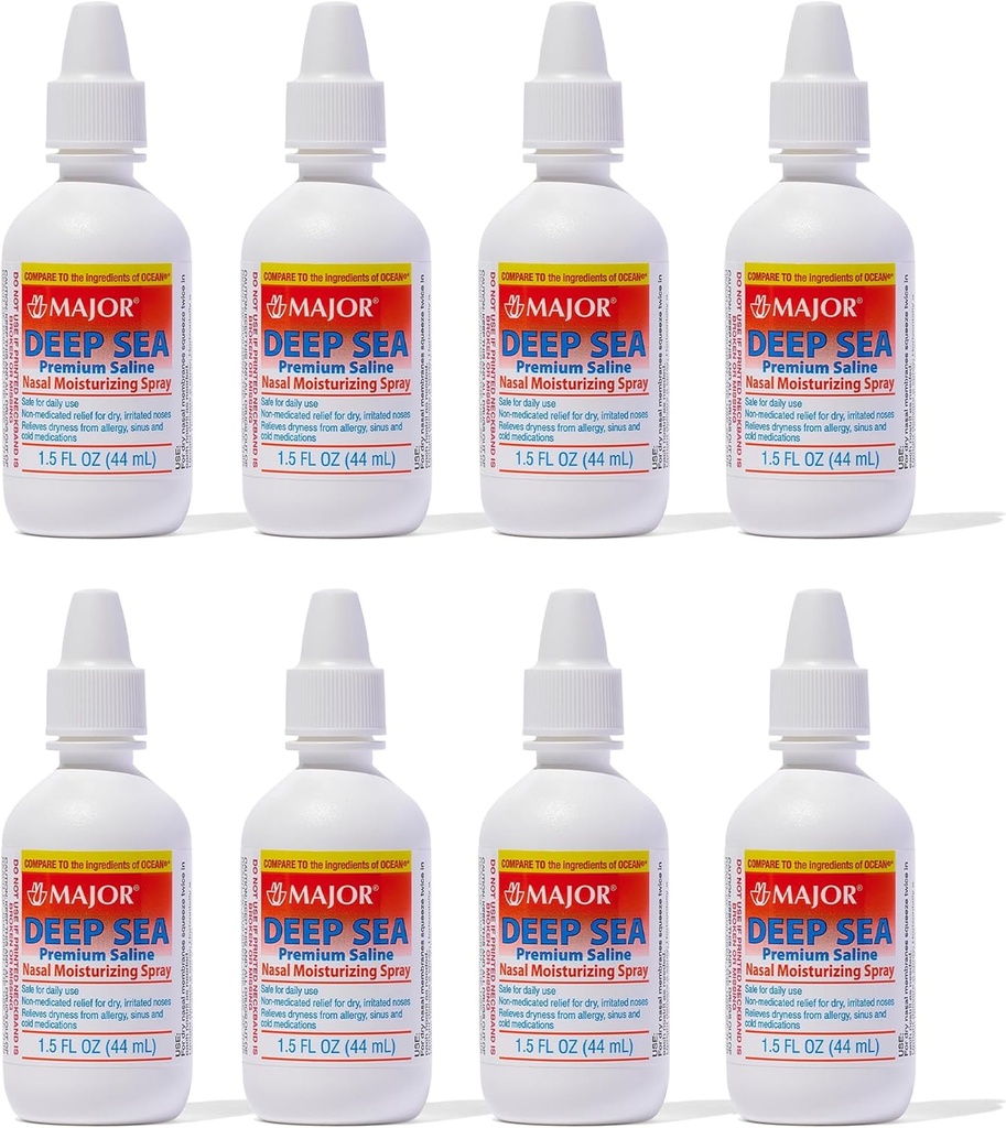 MAJOR Deep Sea Premium Saline - Nasal Moisturizing Spray for Dryness and Irritation Relief - Sodium Chloride 0,65% - 1,5 Fl. Oz (8 Pack)