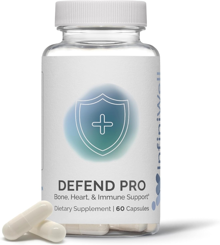 InfiniWell Defend Pro Bone & Immune Support Supplement - Vitamin A, D3 & K2 Supplement - Bioavailable, Active Nutrients - 250mcg VIT D - Aid Bone Strength, Heart Health & More (60 kapslar)