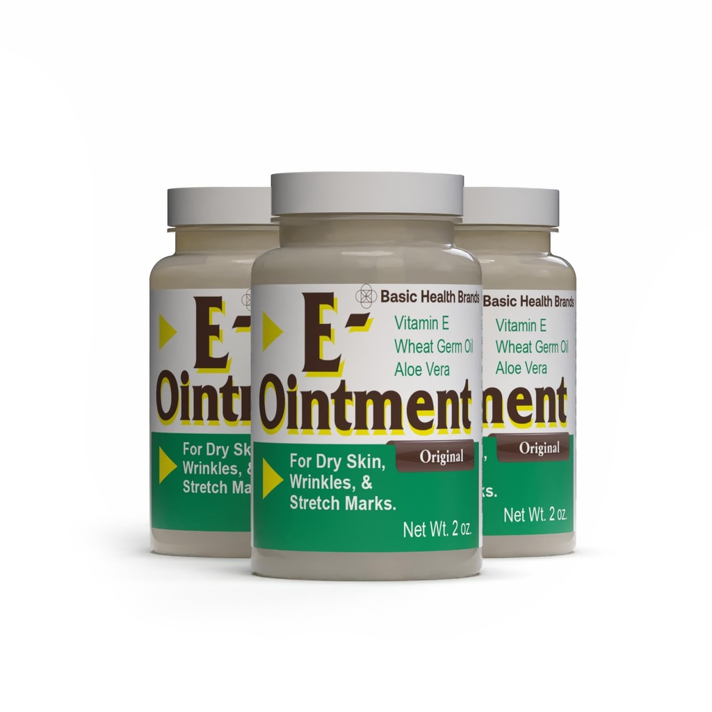 Grundläggande organiker - Grundläggande varumärken - Vitamin E Ointment - 2 uns - Moisture Enhancing - Kan hjälpa till att minska utseendet på släp, sträckmärken, Fina linjer och rynkor - Pack av 3