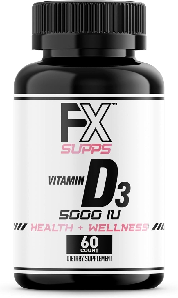 FXSUPPS Vitamin D3 5000 IE (1 Pack, 60 Easy to Swallow Softgels) | Hälsa och Wellness Dietary Supplement för Män & Kvinnor | Cholecalciferol, Bäst för ben, hjärthälsa, immunsystem, Lung Funktion
