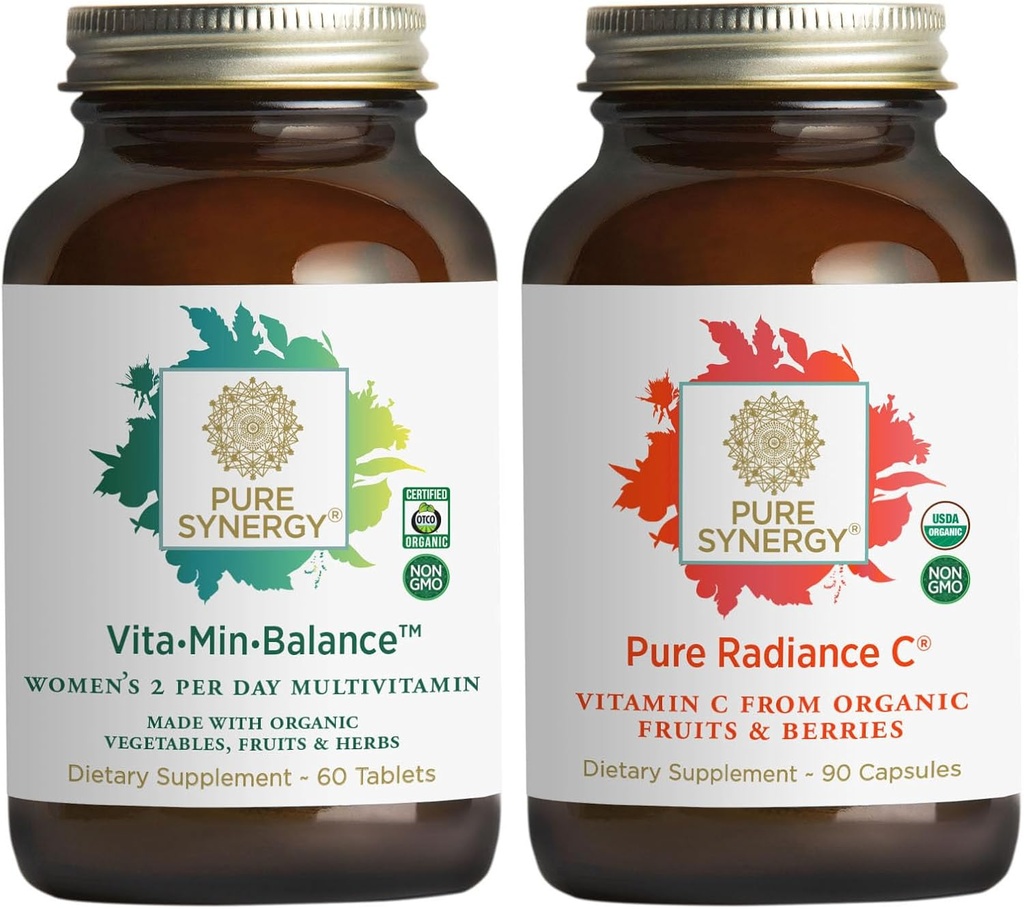 PURE SYNERGY Women’s Multivitamin, Stress och Energy Essentials Bundle | Whole Food Multi med Adaptogens | Natural Vitamin C Immune and Skin Supplement | Vegan, icke-GMO och organiska ingredienser