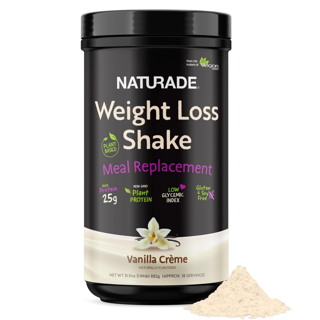Naturade Weight Loss Shake Meal Replacement, 18 Servings - 25g Plant-Based Protein, CLA, Fiber & 18 Vitaminer och mineraler Designade för att Curb Cravings och Boost Daily Nutrition - Vanilla Creme