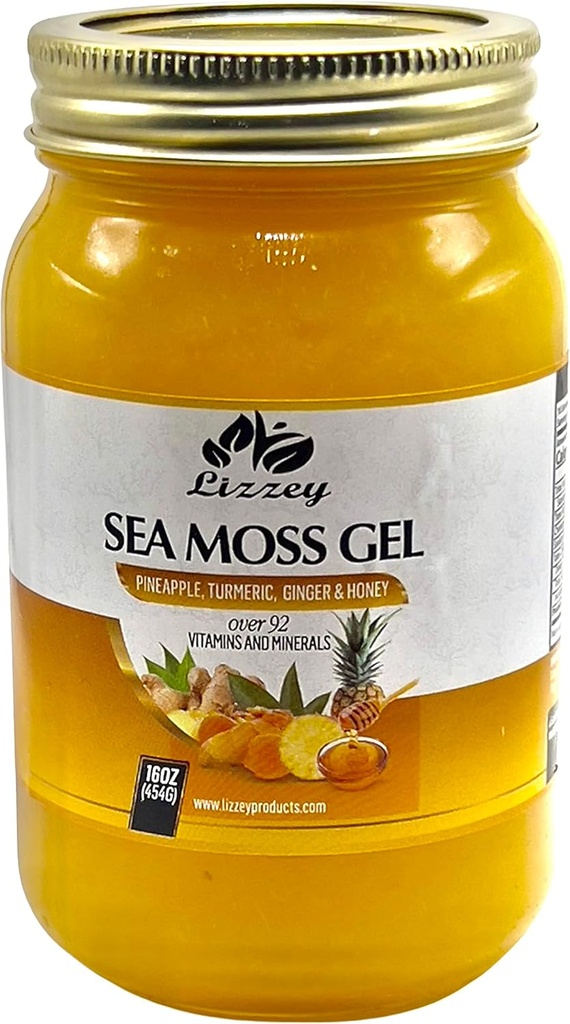 Lizzey 100% Organic, Pineapple Flavored Sea Moss Gel with Turmeric & Ginger for Immune Health and Digestive Support, for Men & Women, All Natural Superfood Supplement