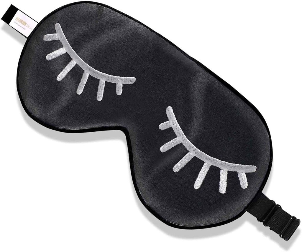 ZIMASILK 100% Naturlig Sidensömnmask Blindfold, Justerbar Super-Smooth Soft Eye Mask för sömn med väska (Eyelashes)