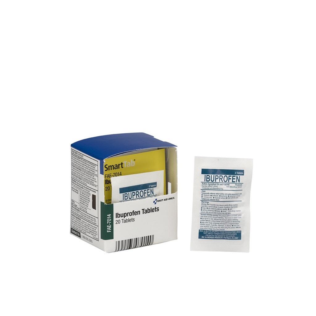 Första hjälpen Endast SmartCompliance Refill Ibuprofen, 2 tabletter per paket, 10 paket per låda