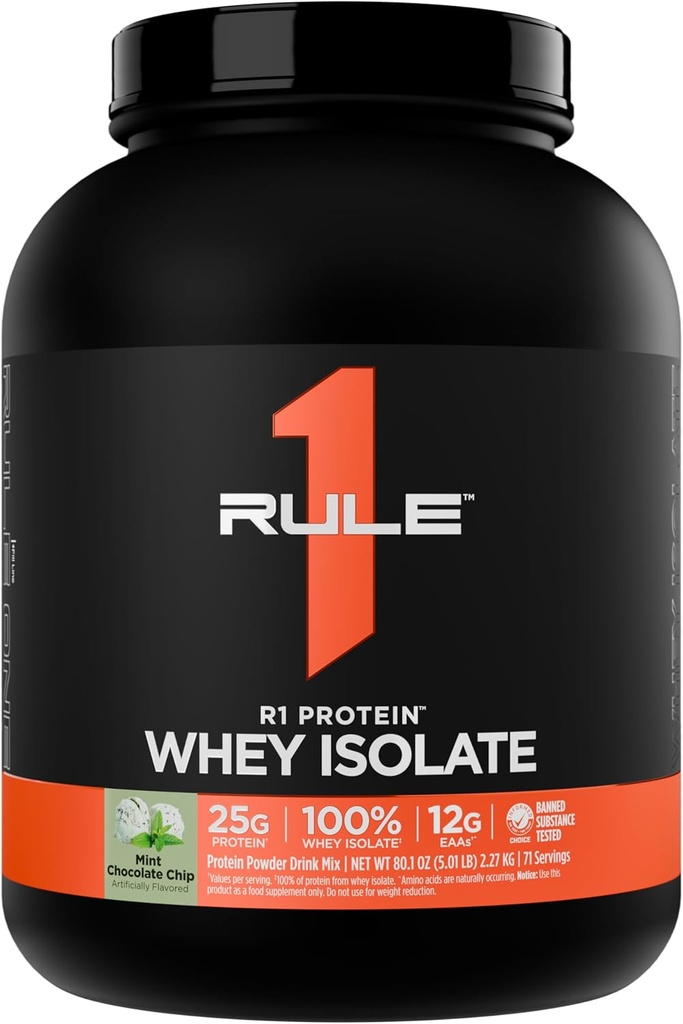 Regel 1 R1 Protein Whey Isolate - med 25g protein & 6g BCAA exklusivt från isolerade och hydrolyserade källor för träningsåterhämtning (5 pund *, Mint Chocolate Chip)