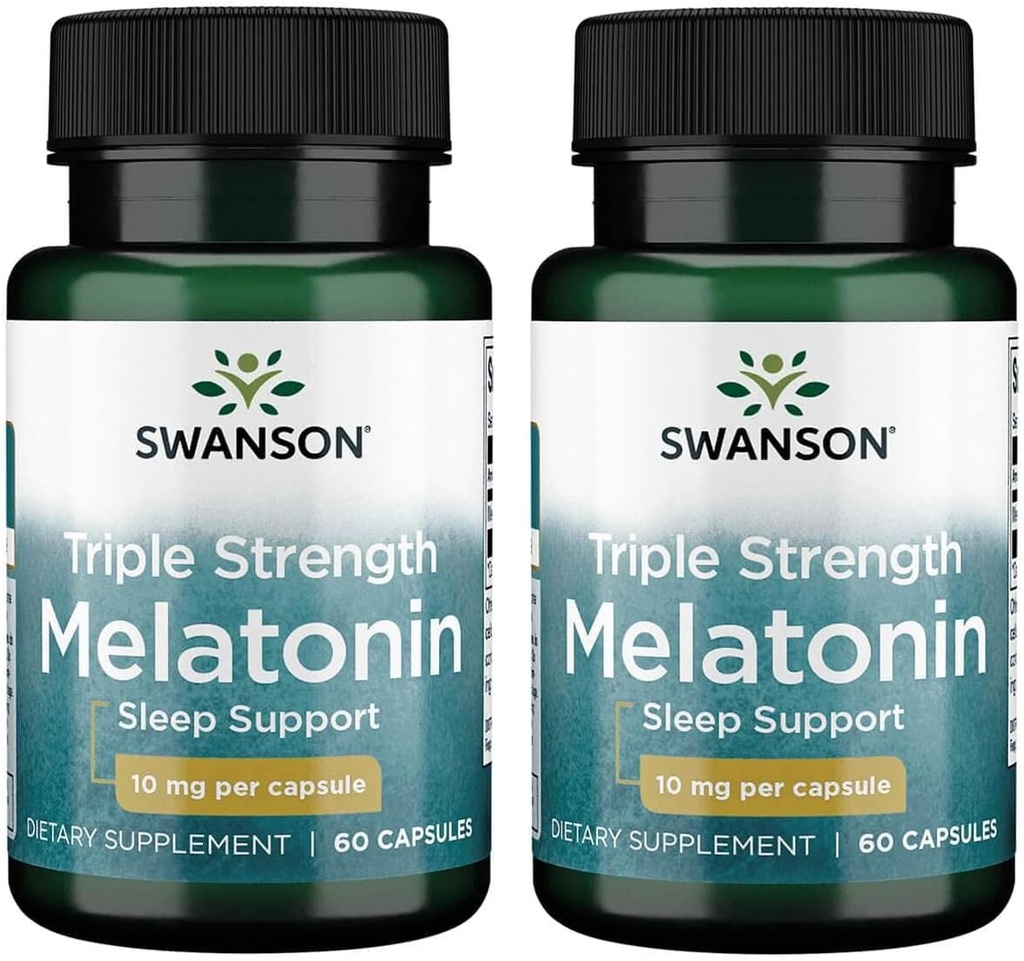 Swanson Triple Strength Melatonin - Natural Sleep Support för störda sömncykler - (60 kapslar, 10 mg vardera) 2 Pack