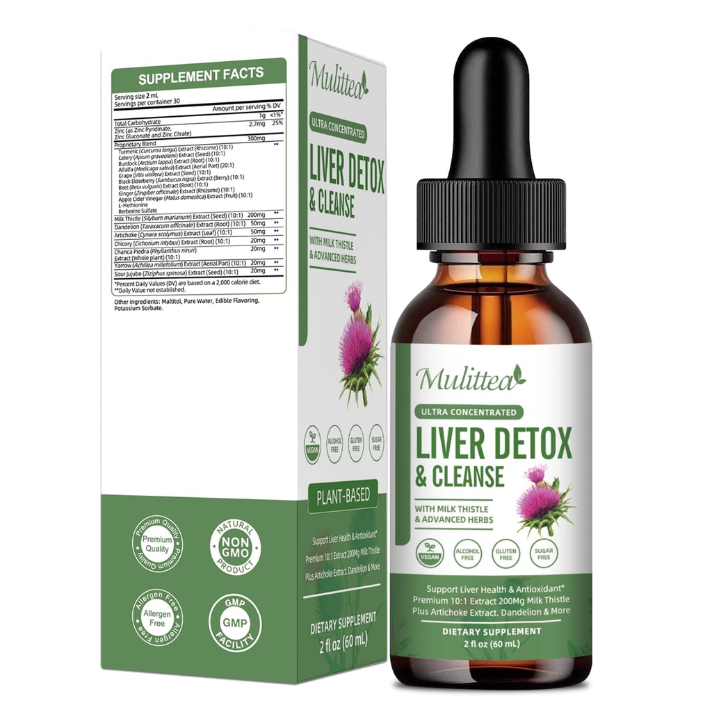 Liver Health & Lymphatic Drainage Drops -Support Liver Cleanse Detox & Repair med Artichoke Milk Thistle Silymarin Extract, Dandelion, Turmeric, Berberine att förnya w / 21 Potent Herb-Nutrients-60ml
