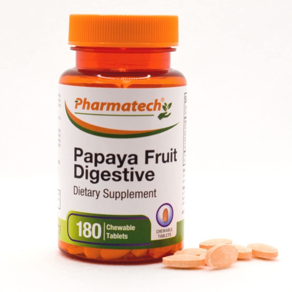 Papaya Fruit Digestive, Förbättra Digestion, Tasty Flavor, Enzyme Supplement, för Bloating och förstoppning, Gas Relief, 180 Chewable Tablets