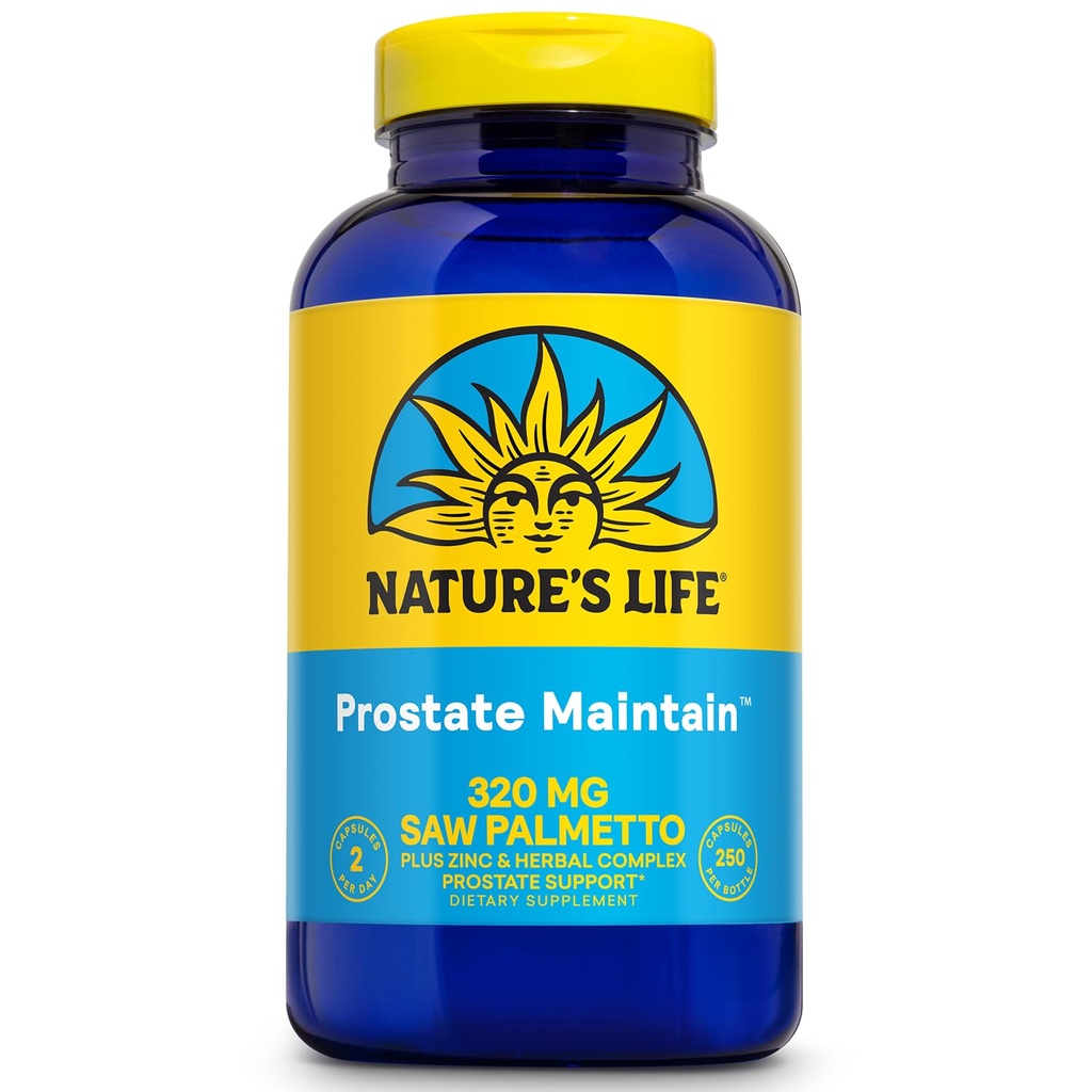 Naturens Life Prostate Maintain - Prostate Support Supplement för Mäns hälsa - Saw Palmetto, Pygeum Herbal Complex och Zink Supplements - 125 portioner, 250 vegetariska kapslar