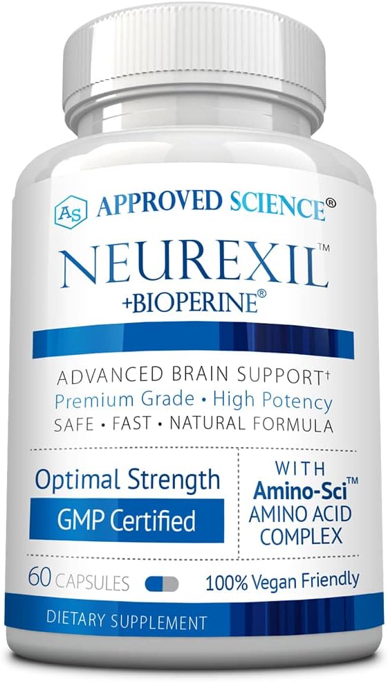 Godkänd vetenskap Neurexil - naturligt nootropiskt stöd med DMAE - Förbättra hjärnfunktionen, Sharpen Clarity, Boost Memory - L-Tyrosine, Ginkgo Biloba, Huperzine A, BioPerine - 60 kapslar