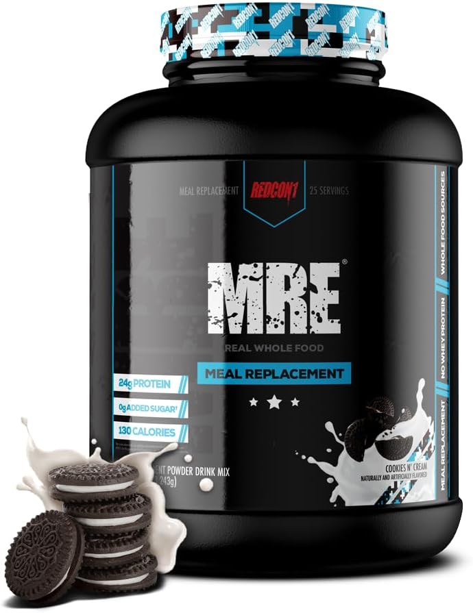 REDCON1 MRE Proteinpulver, Cookies N' Cream - Meal Replacement Protein Blend Made med MCT Oil & Whole Foods - Protein med naturliga ingredienser för att hjälpa till i muskelåterhämtning (25 portioner)