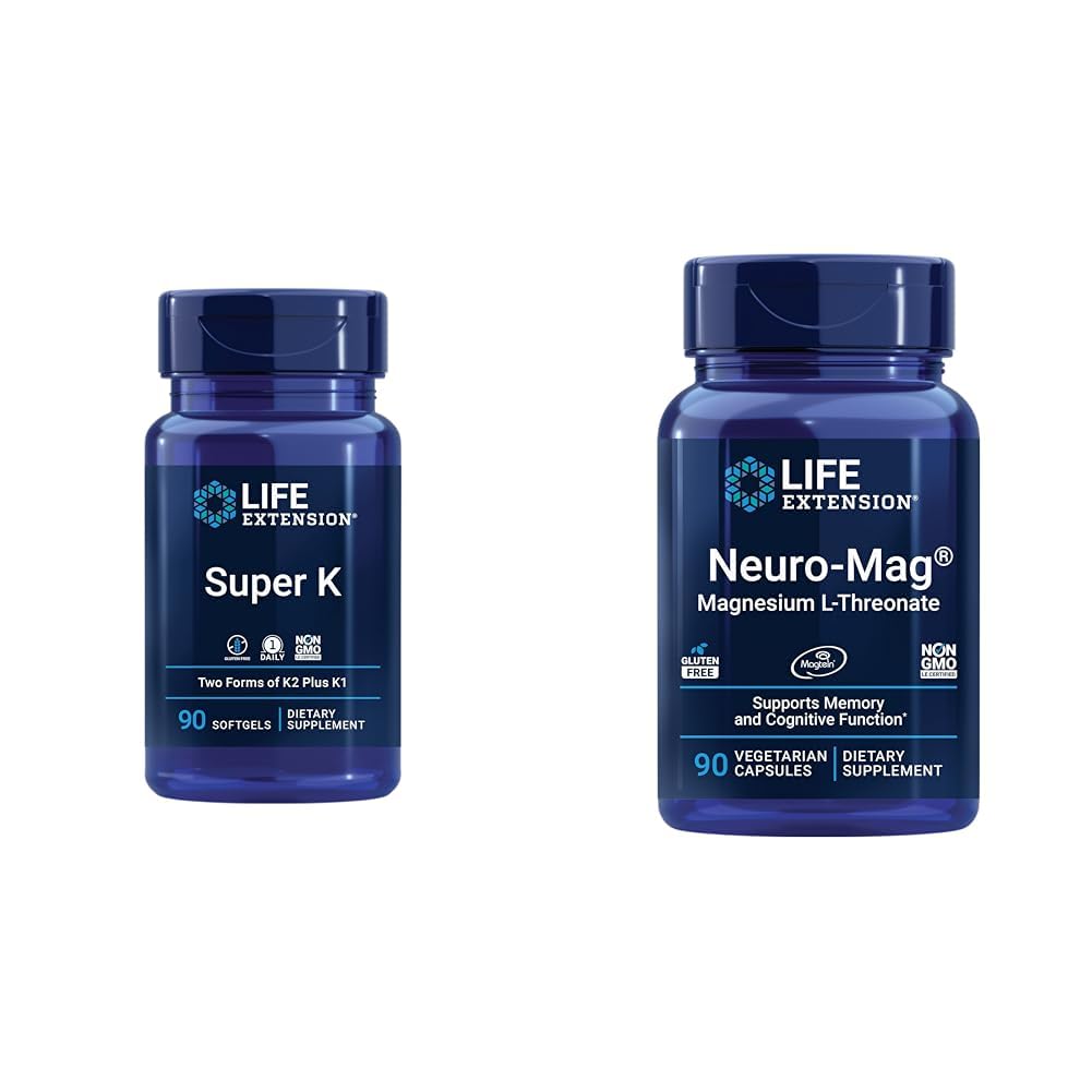 Life Extension Super K, Vitamin K1, Vitamin K2 mk-7, Vitamin K2 mk-4 & Neuro-mag Magnesium L-threonat, Magnesium L-threonat