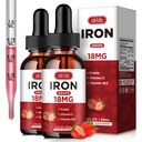 (2 Pack) Flytande järntillskott för kvinnor och män järn droppar järntillskott för anemi med folat, vitamin C, B12 för rött blodcellsupport-strawberry, 4 Fl Oz