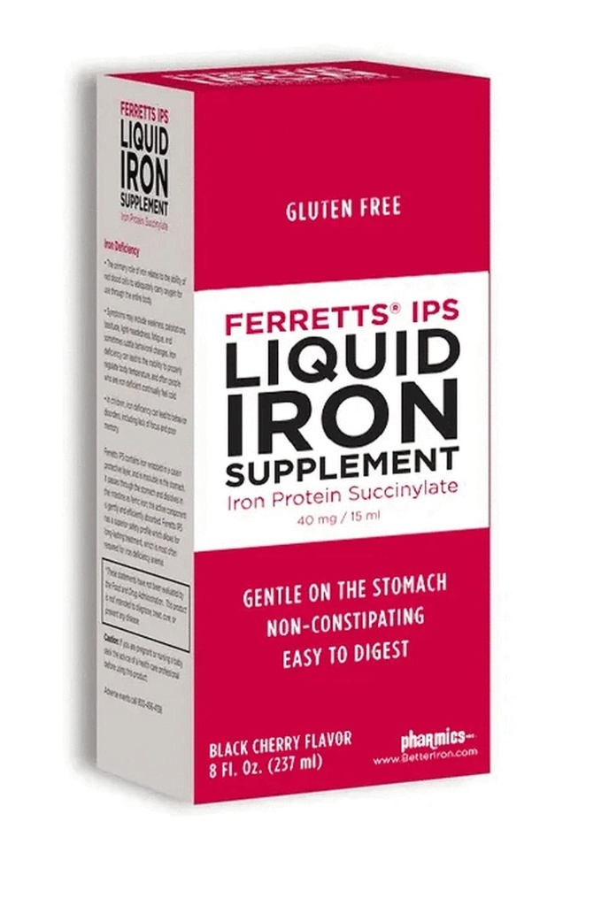 Ferretts IPS Liquid Iron Supplement (40mg Elemental Iron per 15ml) 8 Fl Oz. of Black Cherry Flavored, for Kids & Adults - Gentle & Non-Constipating Yummy Liquid Iron Supplement