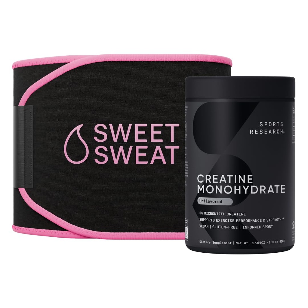Sports Research Creatine Monohydrate och Sweet Sweat Waist Trimmer - Black/Pink (Large)