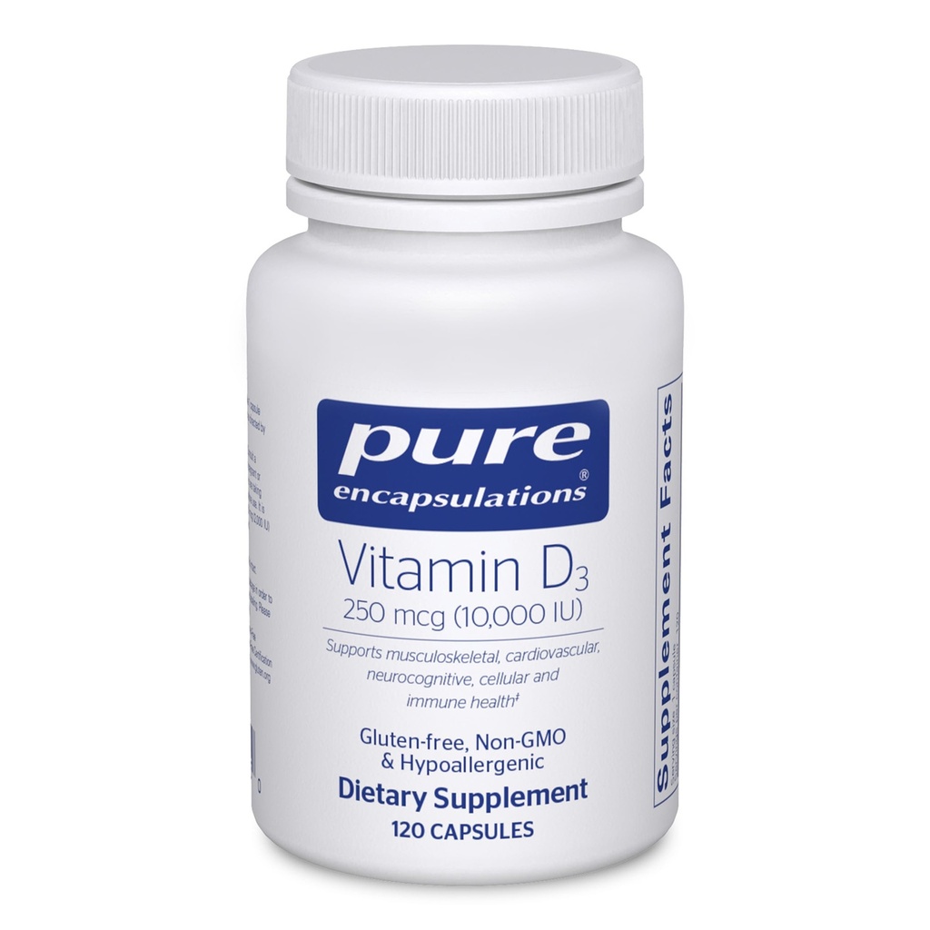Rena inkapslingar vitamin D3 250 mcg (10.000 IE) - Tillägg för att stödja ben, gemensam, bröst, hjärta, kolon & immunhälsa - med Premium Vitamin D - 120 kapslar