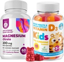 Vitamin D Gummies för barn & vuxna 2000 IE och Magnesium Gummies - Hälsosam vitamin D3 Supplements 1000IU - Vegetarisk Gelatin-Free Immune Support med Sugar-Free Magnesium Calm Chews för barn & vuxna