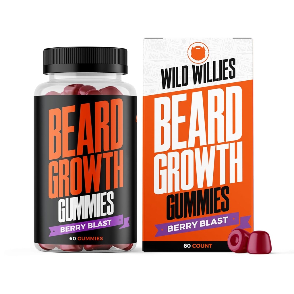 Wild Willies Beard Growth Gummies Supplement för män - med Biotin & 19 Vitaminer för starkare, tjockare ansiktshår - 60 Gummies