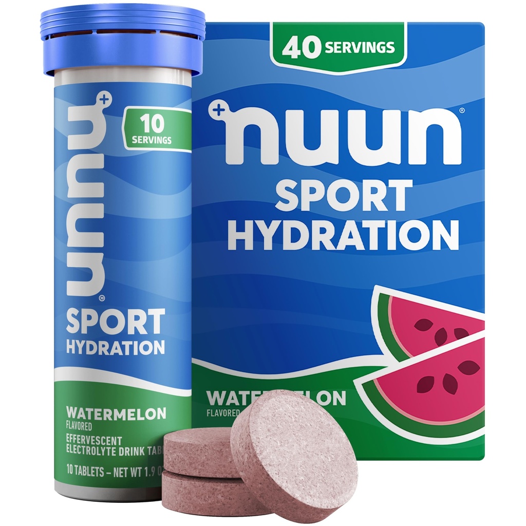 Nuun Sport Electrolyte tabletter med Magnesium, Calcium, kalium, klorid och natrium, Gluten Free & Vegan, Watermelon, 4 Pack (40 portioner totalt)