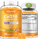2 Pack CoQ10 Gummies, Plus Omega-3, Vitamin B3 and Zinc, Magnesium, 5X High Absorption Coenzyme Q10 Supplements, q10 for Boost Cellular Energy, Potent Antioxidant & Brain, Peach Flavor, 120 Cts