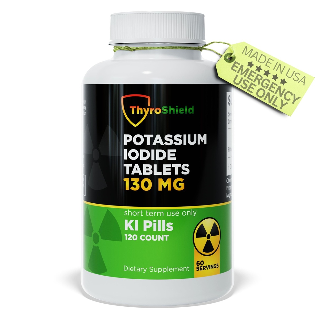Kaliumjodid tabletter 130 mg | 120ct jod tabletter för strålningsexponering - kaliumjod piller - YODO Naciente - KI piller - Made in USA - ThyroShield