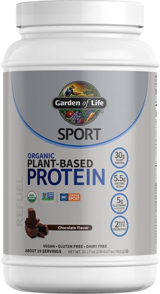 Garden of Life Organic Vegan Protein Powder med Probiotics, BCAAs, NSF Certified, Gluten Free & Sport, Non GMO, Sport Protein Powder, 19 Servings, Chocolate