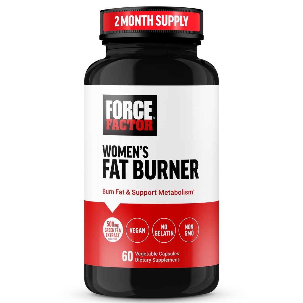 FORCE FACTOR Women's Fat Burner, Metabolism Booster och Weight-Loss Supplement Support, Green Tea Fat Burner Weight-Loss Pills för att hjälpa till med energi, kost och träning, Vegan, icke-GMO, 60 kapslar