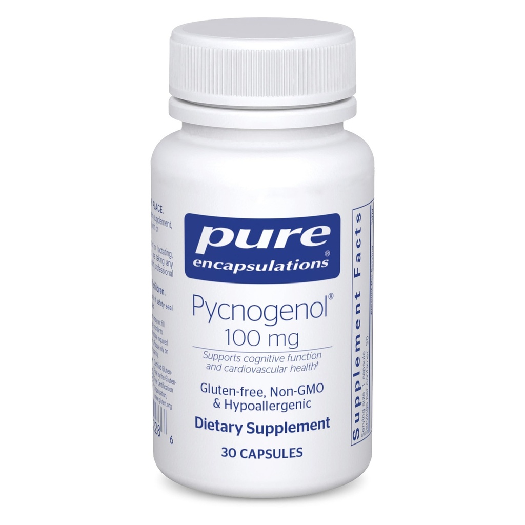 Rena inkapslingar Pycnogenol 100 mg | Hypoallergent tillskott för att främja vaskulär hälsa och ge antioxidant stöd | 30 kapslar