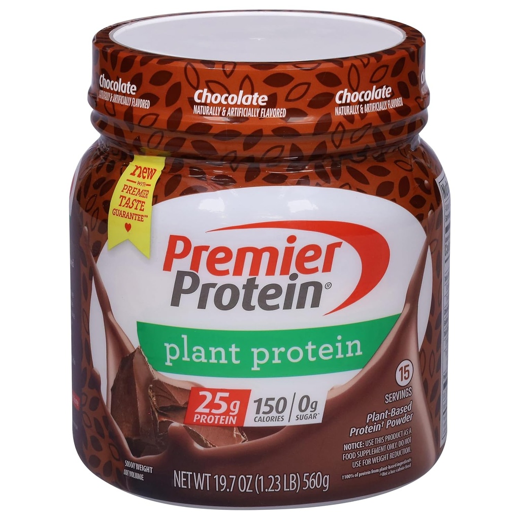 Premier Protein Powder Plant Protein, Chocolate, 25g Plant-Based Protein, 0g Sugar, Gluten Free, No Soy eller Dairy Ingredients, 15 portioner