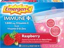 Emergen-C Immune + 1000mg Vitamin C-pulver, med vitamin D, Zink, antioxidanter och elektrolyter för immunitet, immunstöd kosttillskott, hallon smak - 30 greve / 1 månad leverans