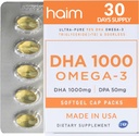 HAIM DHA 1000 Omega-3 Fiskolja - 90% Purity med 1000mg DHA, 50mg DPA - High Potency Fish Oil Supplement för hjärna, Eye & Heart Support - Främjar övergripande Wellness & Focus - 1 Box, 60 Softgels