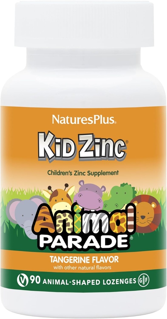 NaturesPlus Animal Parade KidZinc, Tangerine Flavor - 90 Djurformade Lozenges, Pack of 3 - Organiskt chelated Zinc - Vegan, Gluten Free - 270 Total Servings