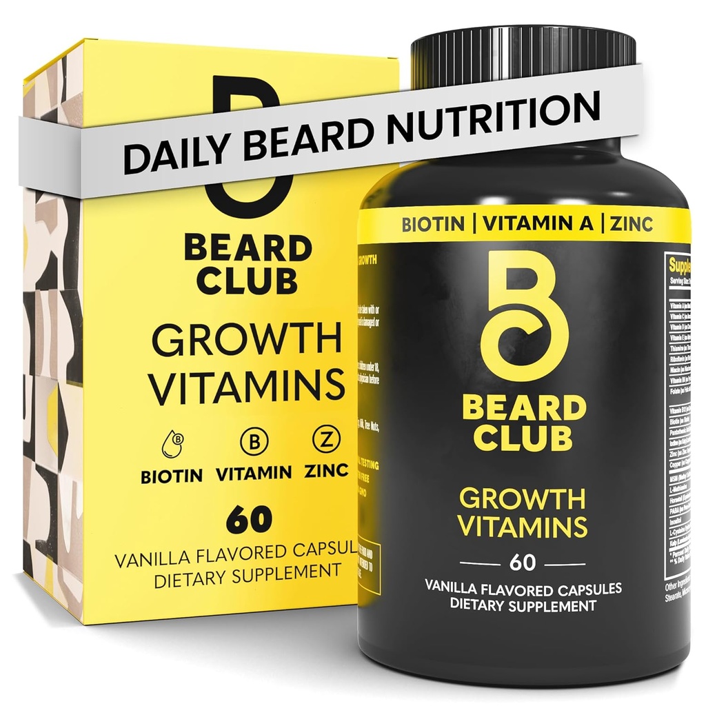 Beard Club - Biotin Beard Growth Vitamins - Stöd en tjockare Fuller Beard, Fyll i Patches - Mineraler & Multi-Vitaminer Hjälp Stöd och Stimulera Hälsa Hårtillväxt
