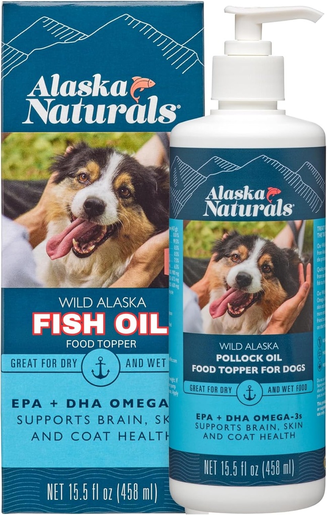 Alaska Naturals Wild Alaskan Fish Oil Supplement for Dogs Skin and Coat with EPA DHA Omega 3 Fatty Acids Sustainable Liquid Food Topper 15,5 oz. Pump
