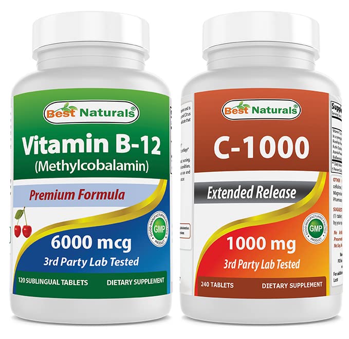 Bästa naturliga vitamin B12 6000 mcg & Vitamin C 1000 mg