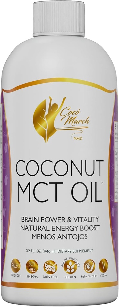 Cocó March N.M.D MCT Oil - Intermittent Fasting Support, Metabolism, Brain Power Boost, Natural Energy från Coconut, Fri från Gluten, Dairy, Soy, Vegan & Keto-Friendly, 32 Fl Oz
