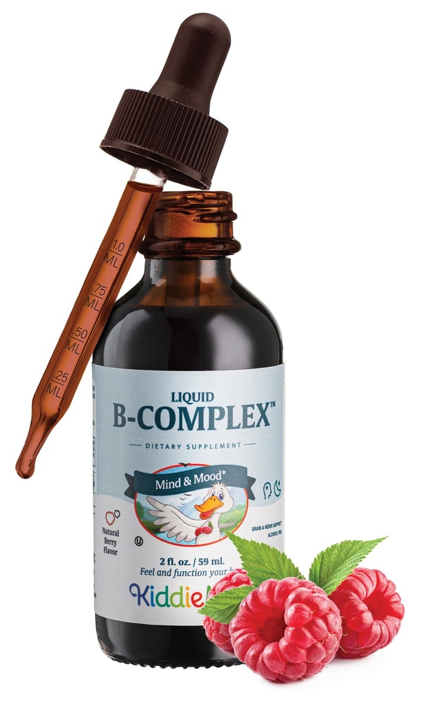 Maxi Health Kids Raspberry Liquid Vitamin B Complex - Vitamin Supplement med vitamin B12 - Sublingual B Vitamins Komplexa droppar för barn med B1 B2 B3 B5 B6 Biotin Folic Acid - 2 fl Ounces