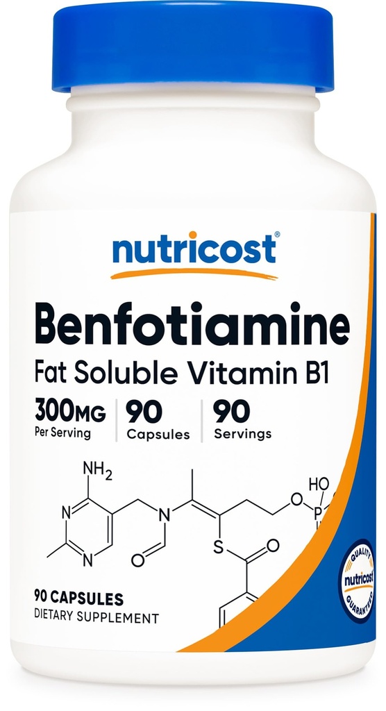 Nutricost Benfotiamine 300mg, 90 kapslar - Glutenfri, icke-GMO och vegetarisk vänlig fettlöslig vitamin B1
