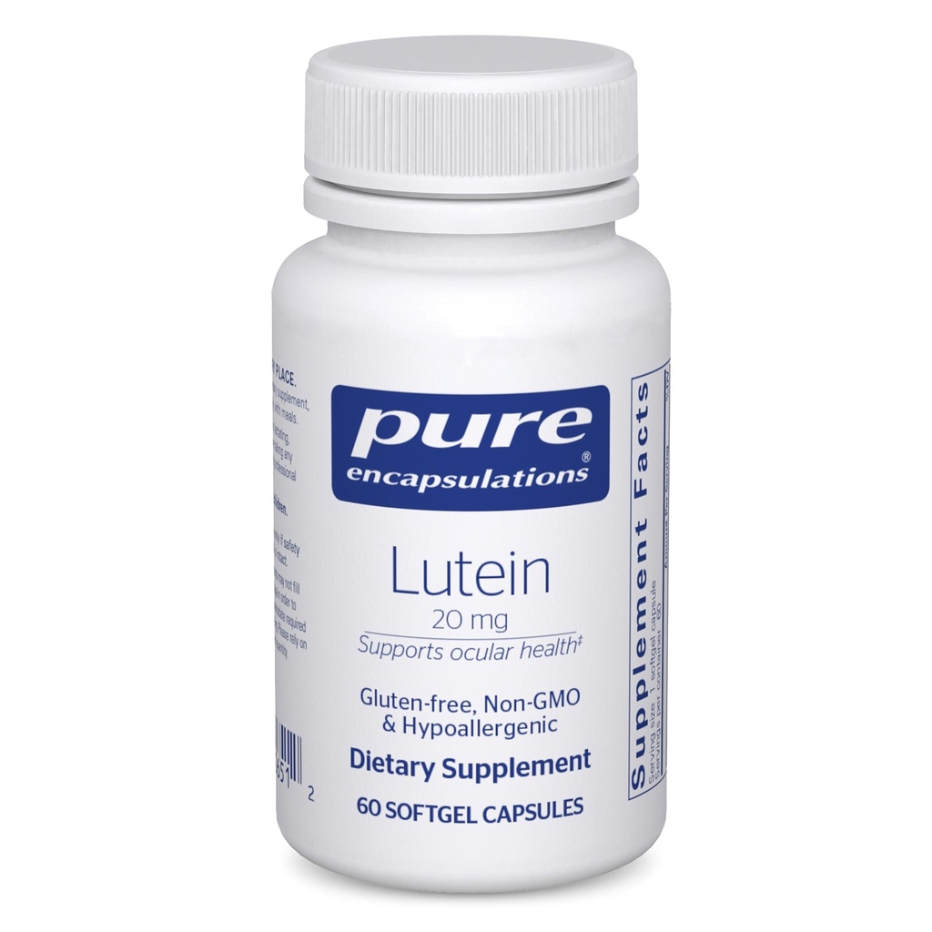 Rena inkapslingar Lutein 20 mg | Hypoallergen Antioxidant stöd för hälsosam visuell funktion | 60 Softgel kapslar