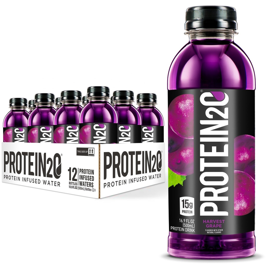Protein2o 15g Whey Protein Isolate Infused Water, redo att dricka, sockerfri, glutenfri, laktosfri, skörd Grape, 16,9 oz flaska (Pack of 12)